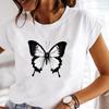 (Europäische Größe) Schmetterling T-Shirt Oberteil Aquarell Süß O-Ausschnitt Kleidung Mode T-Shirt Lässig Kurzarm Damen Druck Dame Weiblich Grafik T-Shirt