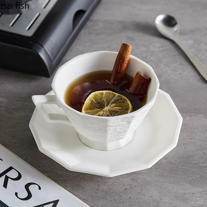 Simplicity Stone Patterned Ceramic Mug and Dish Set Creative Office Latte Coffee Mug Milk Mug Household Water Cup Tea Cup