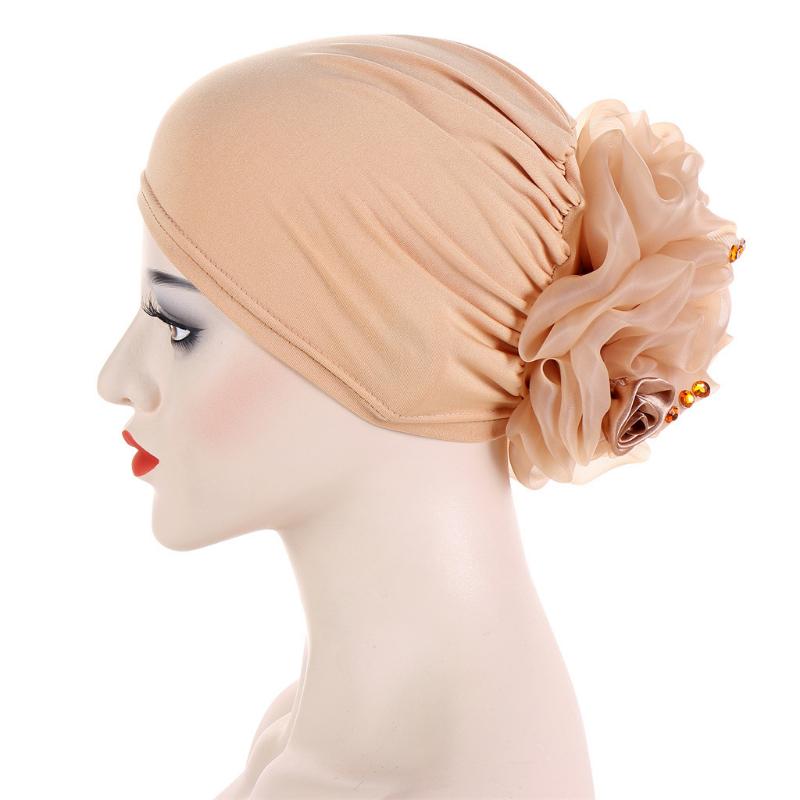 KepaHoo Satin Flower Turban Bonnet for Women Muslim Headwear Bandana Caps Islamic Headscarf Hair Bands Hat Indian Headwrap