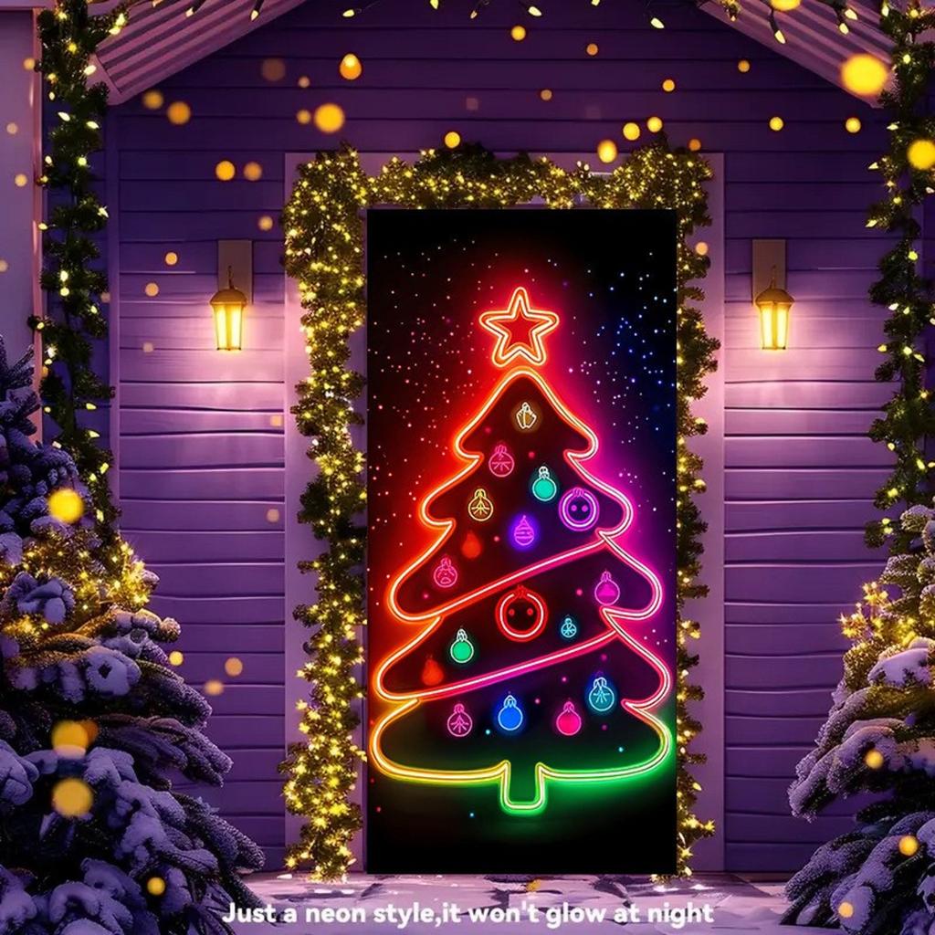 Christmas UV Fluorescent Door Banner/cover Background/holiday Party Decoration/Christmas Decorative Hanging Cloth