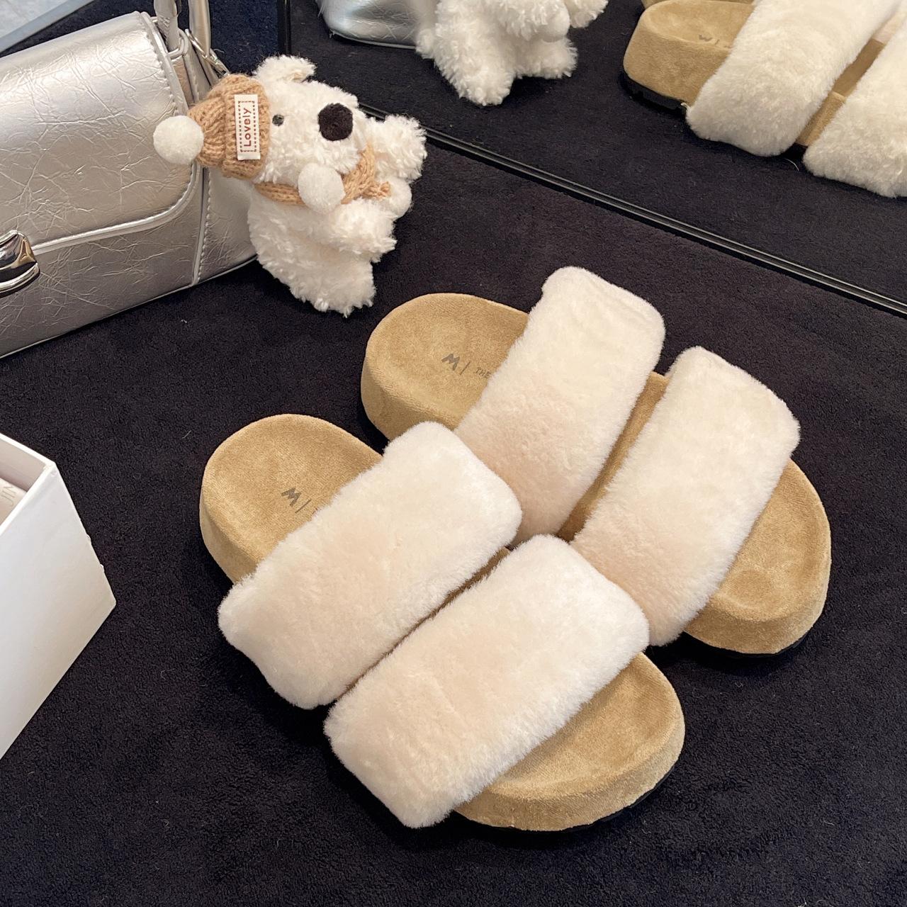 

European goods ins soft fluffy shoes thick-soled muffin 2025 autumn and winter foreign style one-word cotton towing outer slippers women s shoes 35