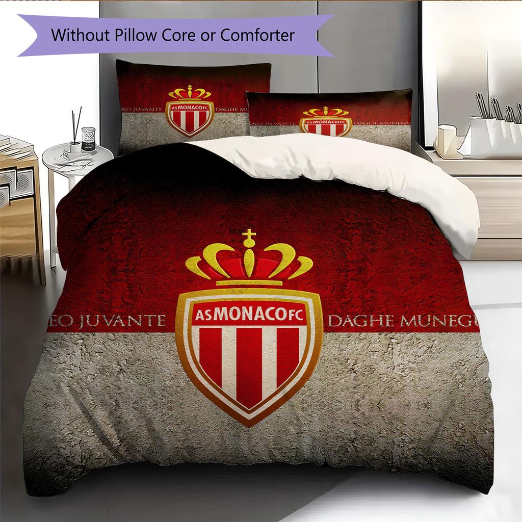 AS Monaco Football Club Pattern Bedding Quilt Set Home Decoration Gift (1 * duvet cover + 2 * pillowcase without core)