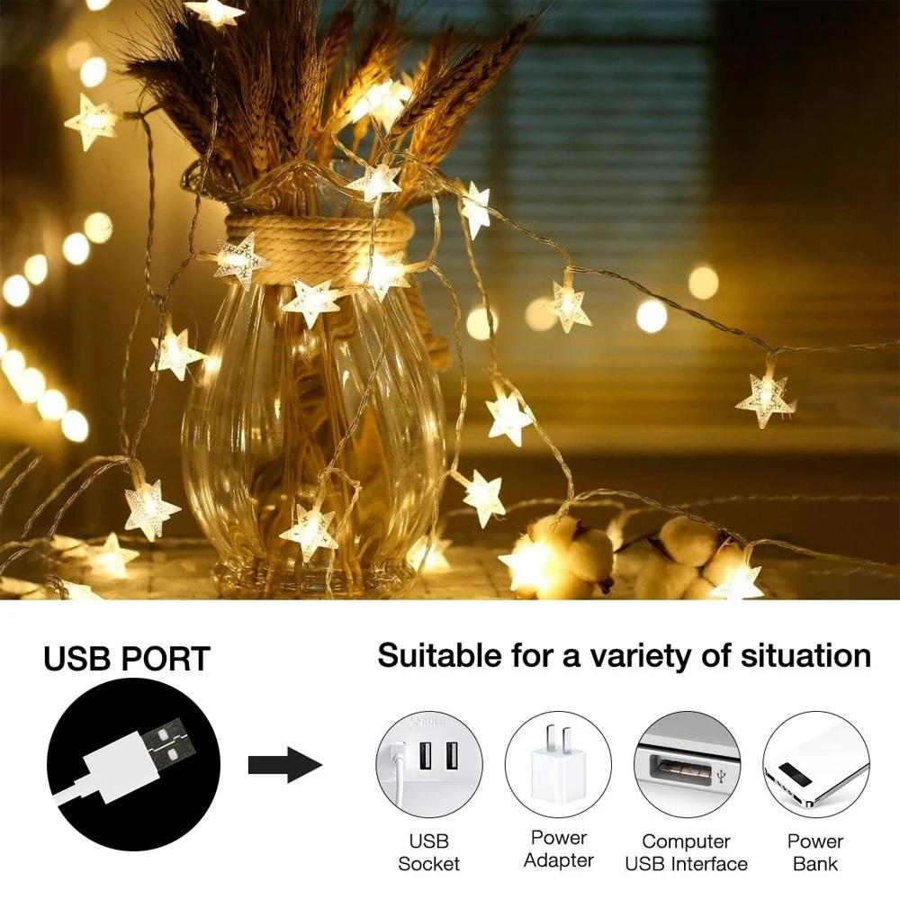 Star String Lights, 3m/6m LED Fairy Twinkle Light USB Powered Warm White for Birthday Party Wedding Christmas Home Decor