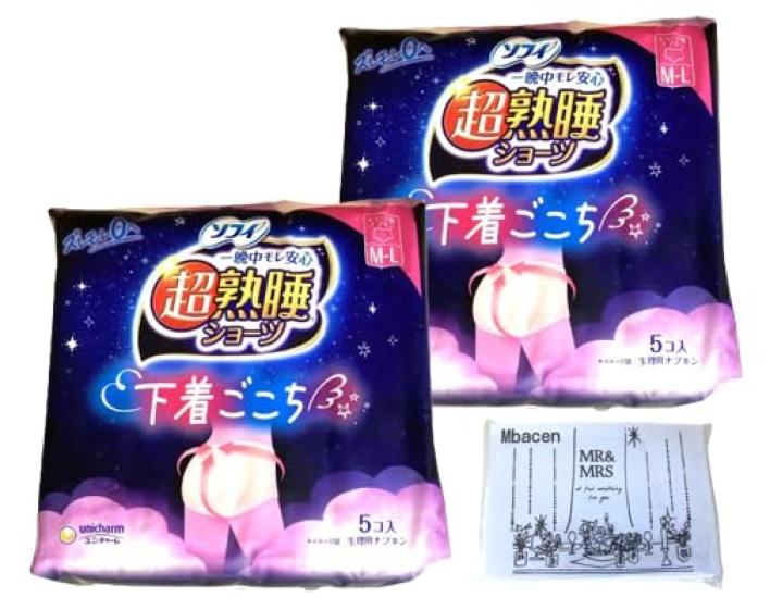 of 2 Sofy Super Deep Sleep Sanitary For Heavy Pink Pads x 2 Sanitary Trial Bonus Tissues [Set + Bonus] Panties, Panty-Style Pads, Flow, M-L Sizes, (5