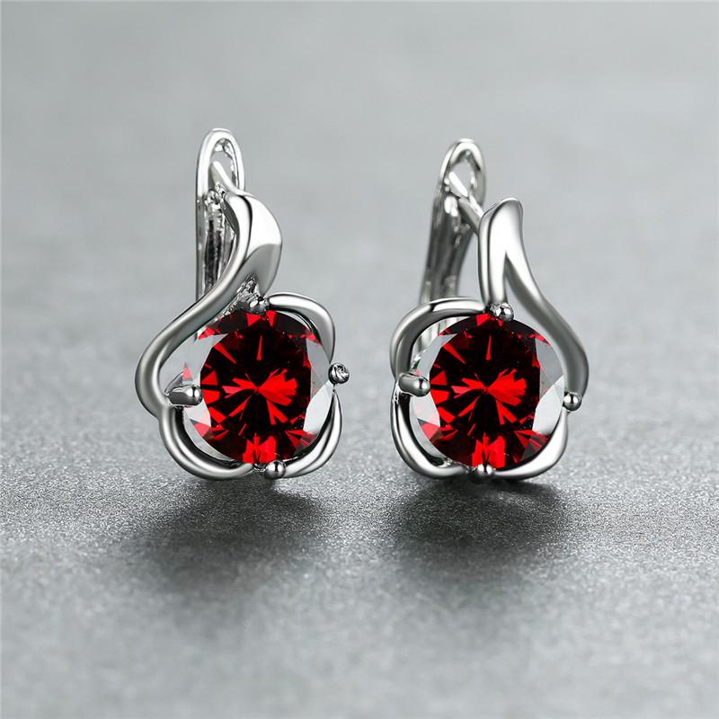 Red Green Zircon Round Stone Female Crystal Hoop Earrings Boho Silver Color Wedding Jewelry For Women