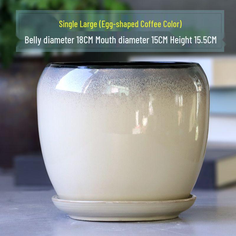 Breathable Ceramic Flower Pot with Tray for Gardenia and Succulents, Chinese Style, Large and Durable for Balcony Use.