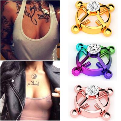 Women Sexy Adjustable Screw Fake Clip On Body Jewelry Fake Piercing Nipple Ring Non-Piercing