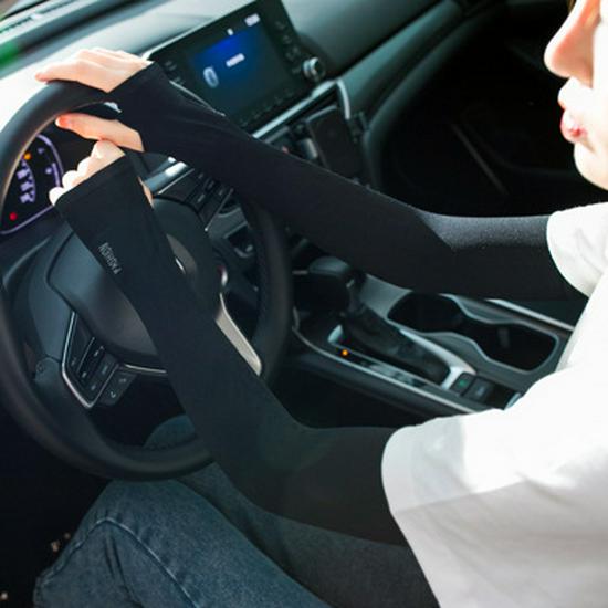 

Улучшенные унисекс солнцезащитные рукава с удлиненными перчатками Ice Silk для вождения и езды 30g Simple Pack Finger Exposed чёрный