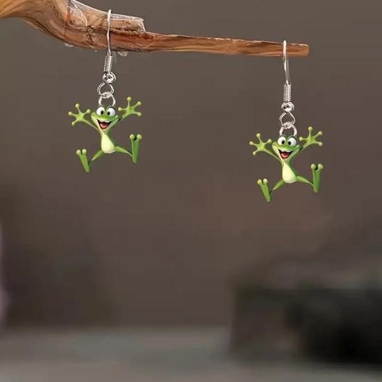 Frog Pendant Dangle Earrings 2D Acrylic Frog Pendant Earrings Cartoon