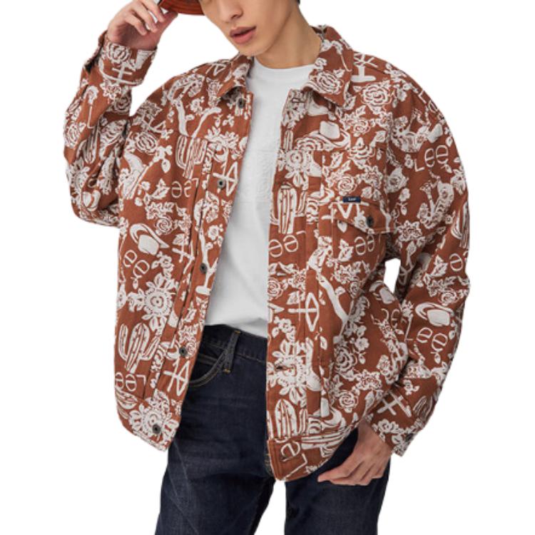Embroidered Loose Fit Lapel Single Breasted Long Sleeve Jacket Men Jackets Brown LMT006991203425-A05168