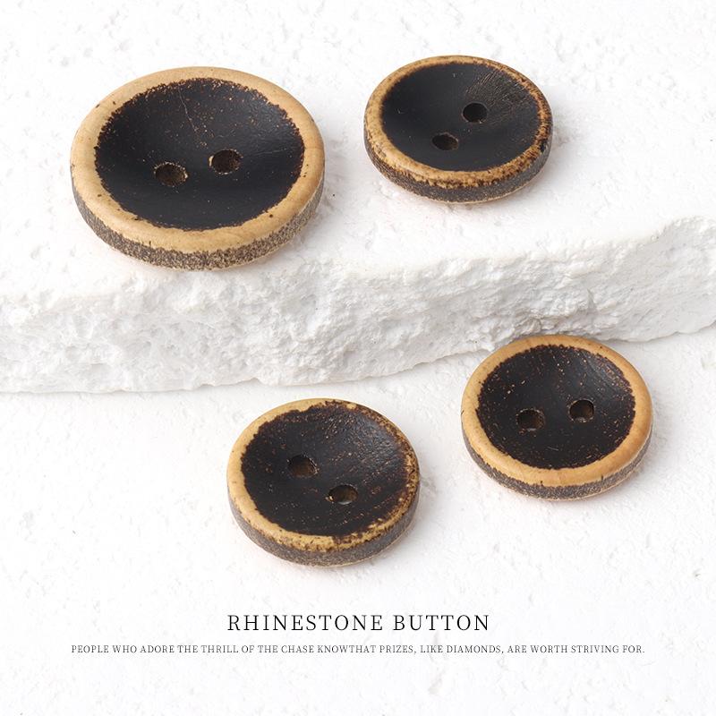 

5pcs Bowl Type Two Eyes Spray Paint Old Wooden Buttons Retro Suit Jacket Wooden Buttons Sweater Cardigan Shirt Buttons 12Mm black coffee