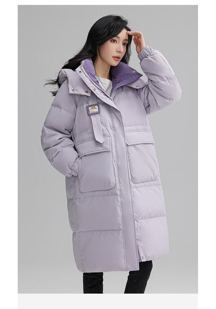 Yaya Women's 2026 Long Hooded Duck Down Jacket - Thick, Warm, Korean Style Fashion Outerwear.
