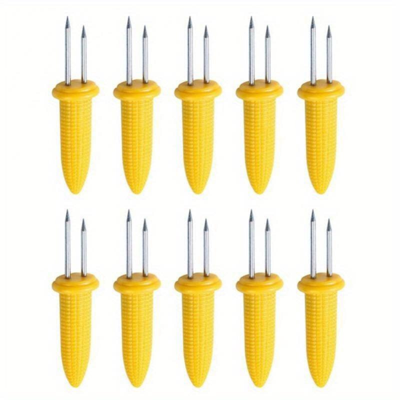 10pcs Stainless Steel Corn Holders - Skewers with Heat Resistant Grip - Home Cooking & BBQ Accessories for Camping, Outdoor Grill Tools, Fruit Forks