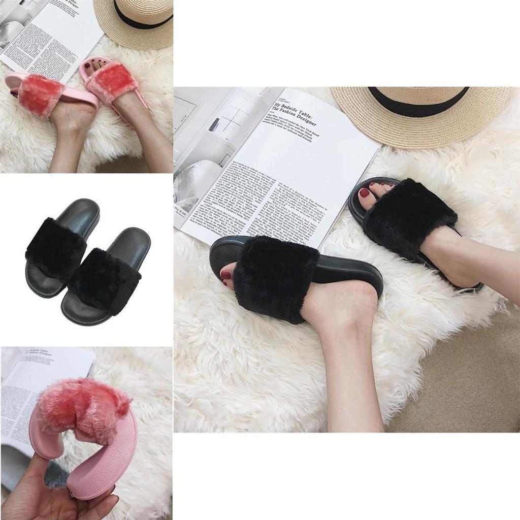 Luxurious Fluffy Fur Slip On Sandals For Women Perfect Summer Mules Shoes