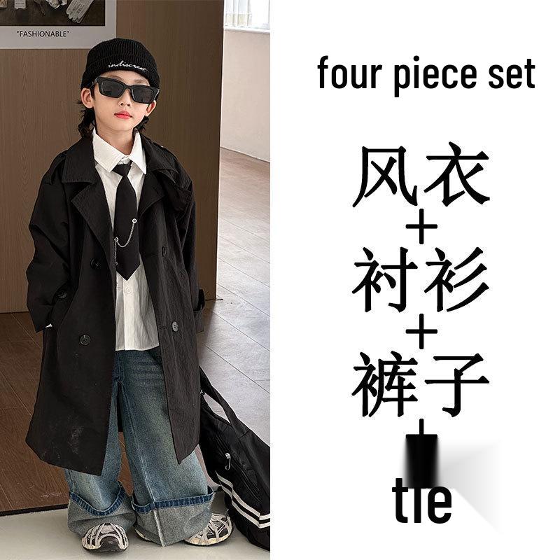 Boys' Mid-Length British Style Trench Coat - Spring/Autumn 2025 Fashion