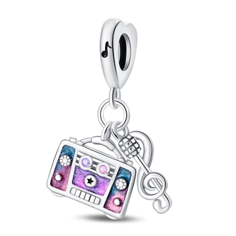 Romantic Music Charms Beads 925 Silver Piano Violin Red Guitar Punk Saxophone Pendants Fit Qikaola Bracelet DIY Jewelry