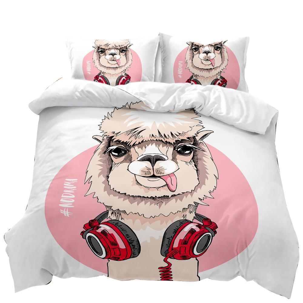 Alpaca Duvet Cover Kids Girls Alpaca With Headphones Duvet Cover Cartoon Alpaca Comforter Cover Double Queen King Size