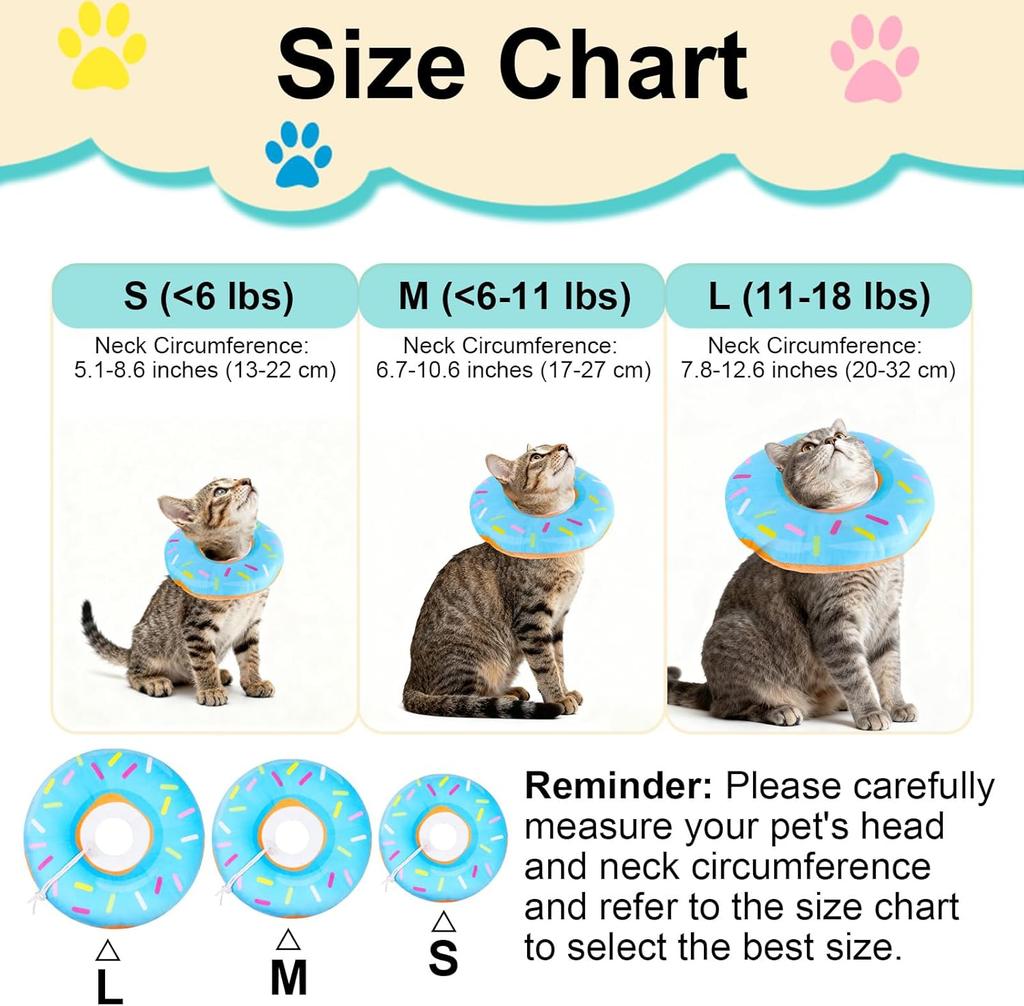 Soft Cute Cat Donut Collar Adjustable Pet Recovery Cone After Surgery Stop Licking Elizabethan Collar for Cat Dog Size S