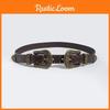 Bohemian Female Leather Belt With Retro Double Buckle And Alloy Clasp For Casual Wear