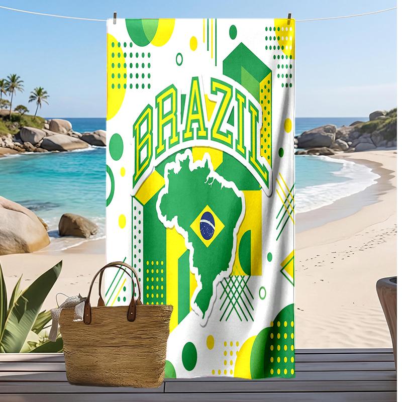 Brasilien Fußball Druck Strandtuch Schnelltrocknend Super Saugfähig Weiches Badetuch zum Schwimmen Strand Reisen Fan Souvenir Geschenk