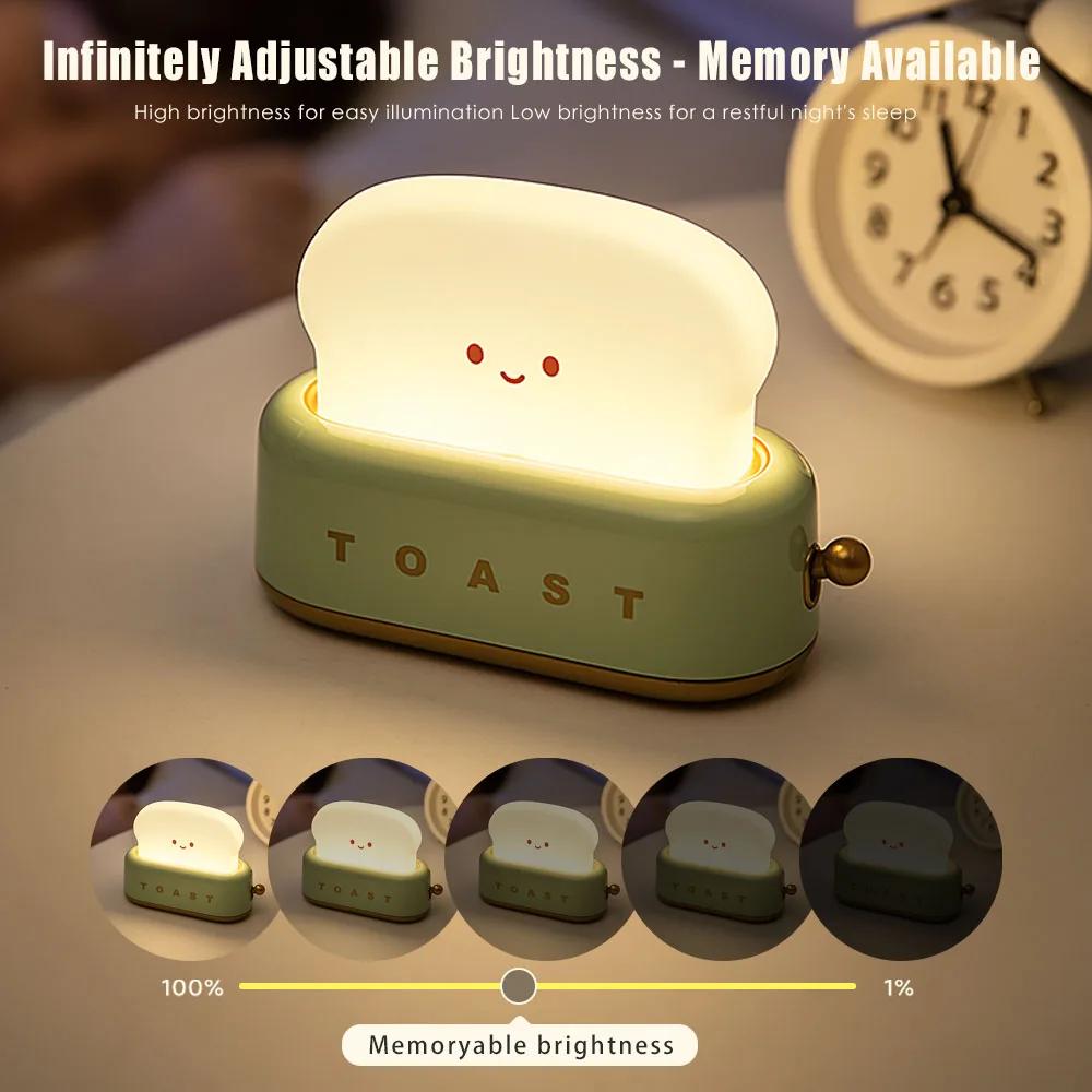 Bread Toast Cartoon LED Night Light Cute Home Decor Kawaii Bread Table Lamps Night Portable Light with Timer Tiny Lamp Rgb lamp