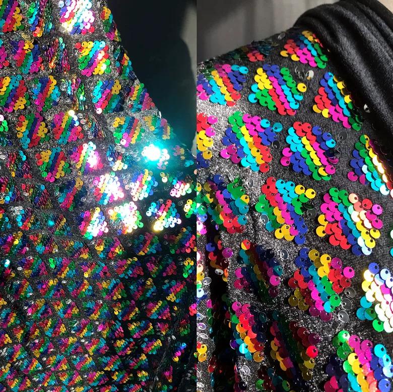 1yard Velvet Bottom Diamond Square Grid Sequin Embroidery Fabric DIY Evening Dress Skirt Design Fabric for Clothing