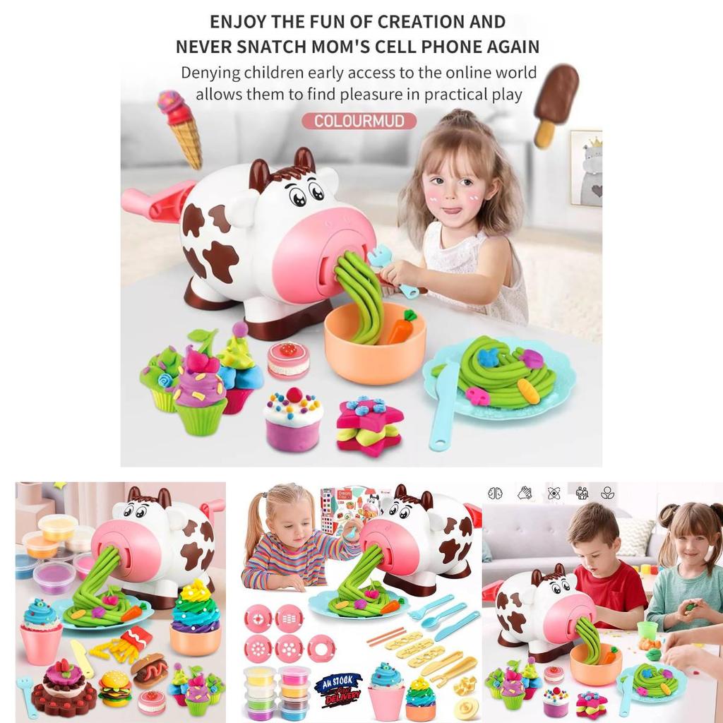 New Diy Cartoon Colorful Clay Cute Cow Noodle Maker Children's Playset For Creative Fun