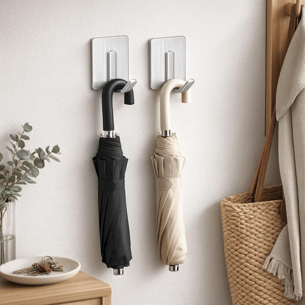 6pcs/set Waterproof Stainless Steel Hooks No Drill Wall Hook Clothes Hanger  Bathroom