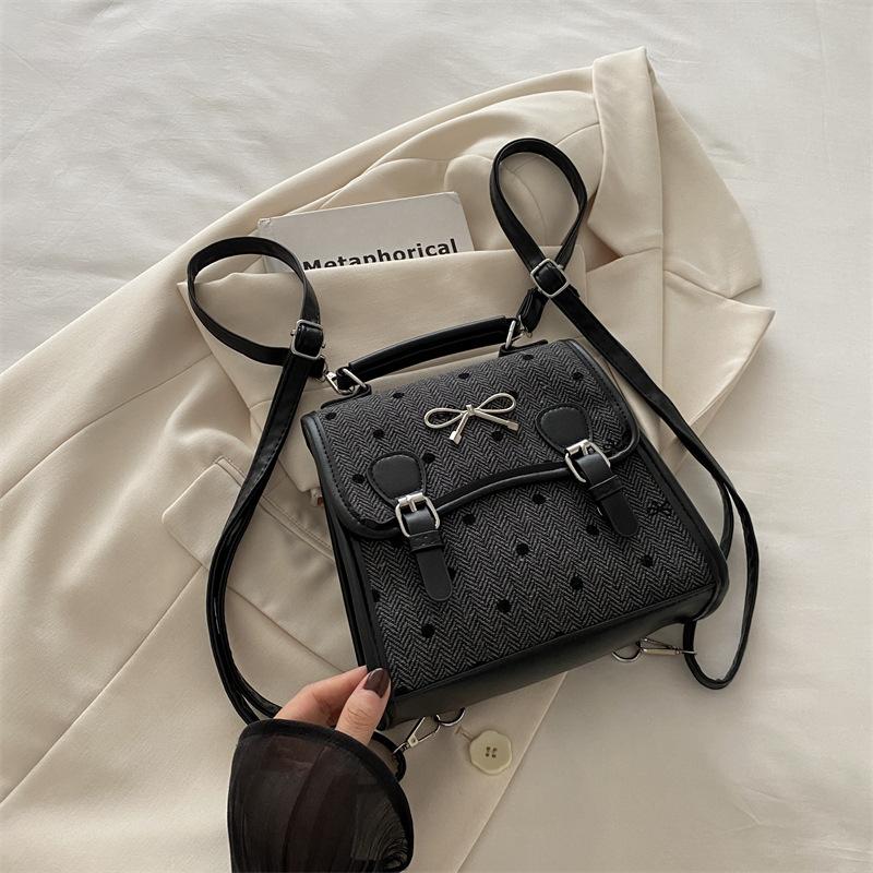 

Простой и легкий студенческий рюкзак, женская повседневная модная сумка, 2025 осень, новый рюкзак в горошек с бантом