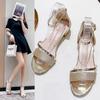 2025 summer new foreign trade low-heeled fashion thick-heeled sandals women's European and American one-word buckle with open-toe large-size women'