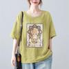 T-shirt Women Versatile Cotton Summer Casual Large Size Loose Round Neck Pullover Short-sleeved Tops