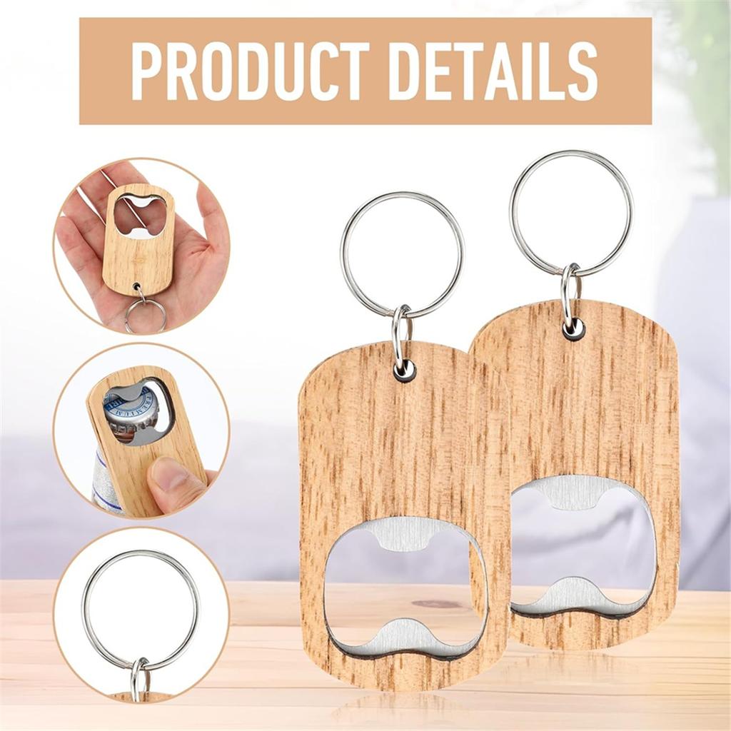 New 16Pcs Wooden Keychain Bottle Opener Blanks Wood Engraving Bulk Key Chain Unfinished Key Tag for Party Favors DIY Gift
