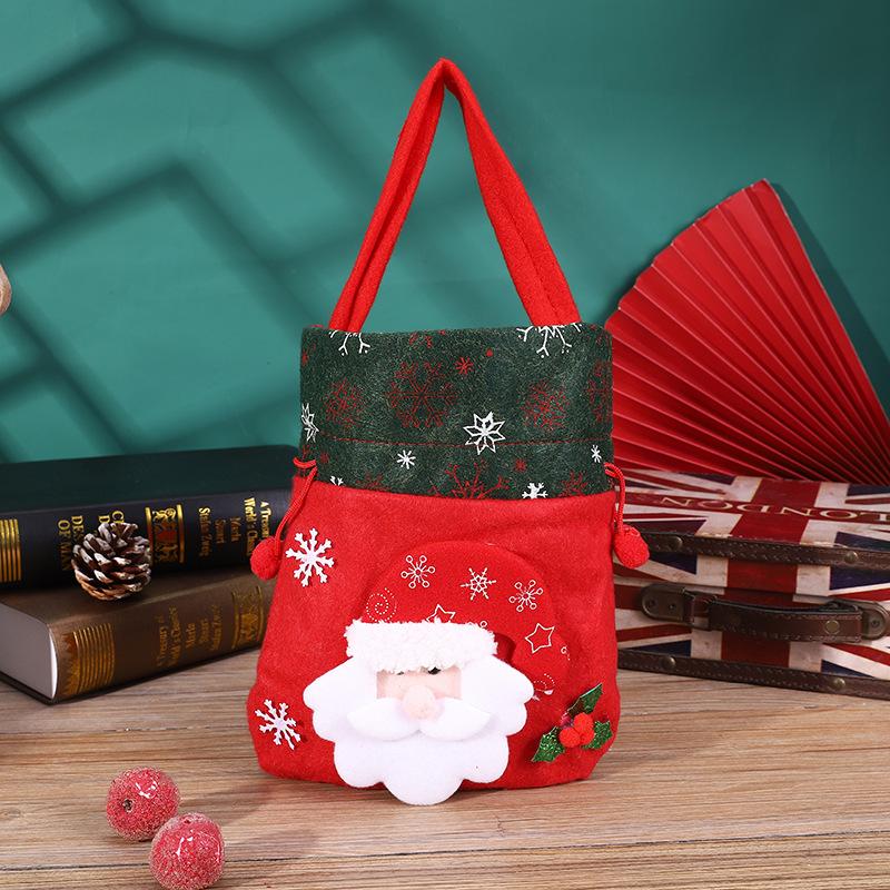 Christmas Creative English Apple Bag Cartoon Old Man Snowman Children's Gift Candy Bag Flannel Red Handbag