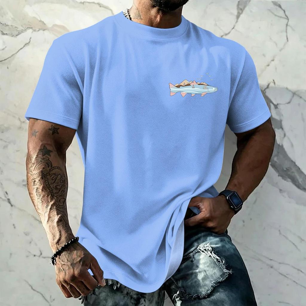 Men's Vintage Texture Printed Short Sleeve T Shirt Loose Fit Casual Summer Daily Wear Top Soft Fabric Comfortable Design