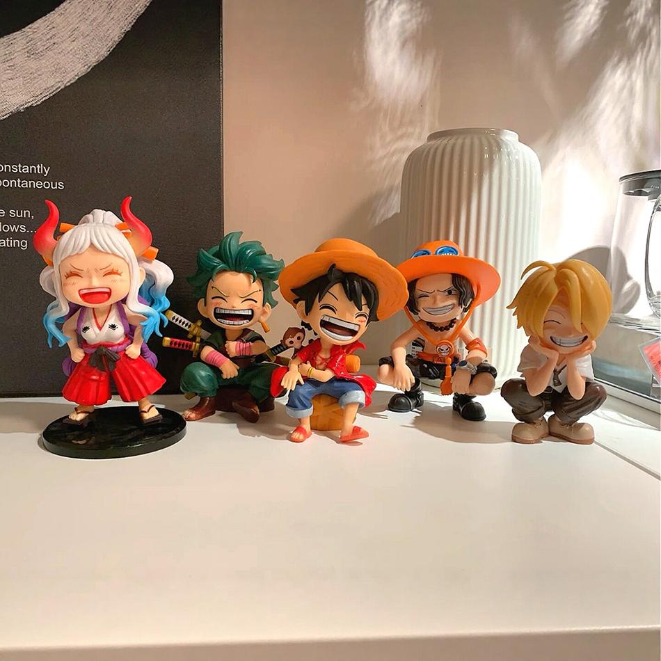 Anime Peripheral Series One Piece Luffy Solon Sanji Q-Version Sitting Posture Children'S Model Figurine Toy Gift Collectibles