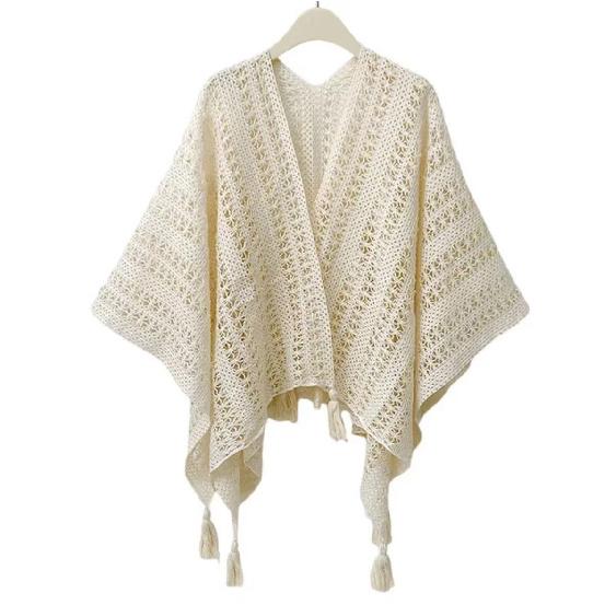 Shawl Wraps for Women Boho Knit Poncho Ladies Rainbow Casual Loose Striped Fringe Blanket Scarf
