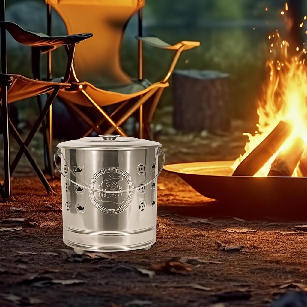 Burn Can for Paper Paper Burner Portable Stainless Cage with Lid Fire Hook And Liner Safe for Patio Garden Balcony Deck Beach