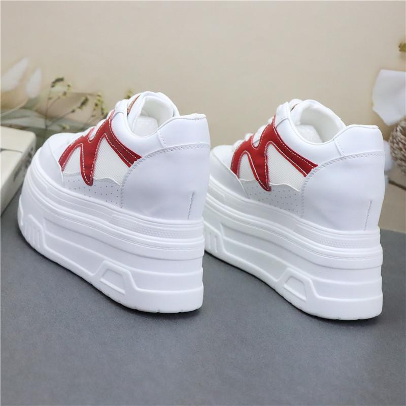 Fashion 12CM Air Mesh Microfiber Leather Autumn Vulcanize Fashion Women Chunky Sneakers Mixed Color Platform Wedge Causal Shoes