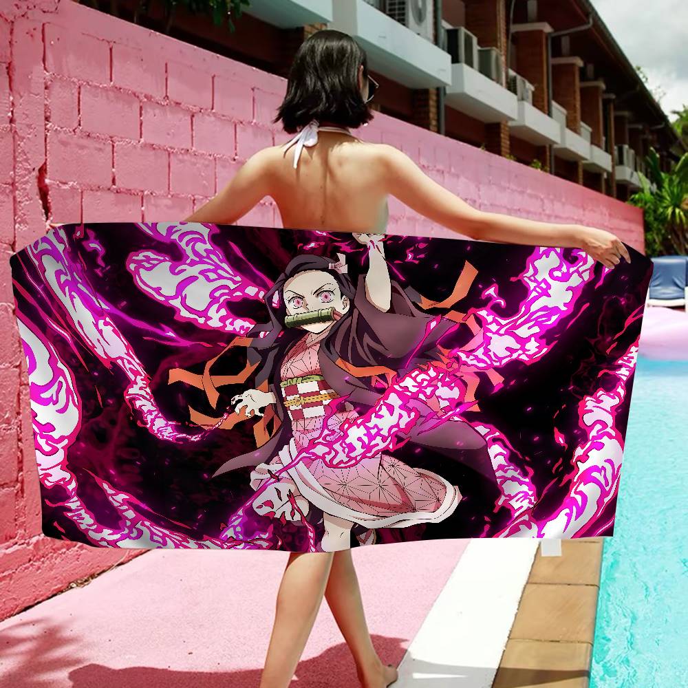 Nezuko Kamado Cartoon Microfiber Blanket Quick Drying Beach Towels Oversized Printing Super Absorbent Pool Towel Blanket