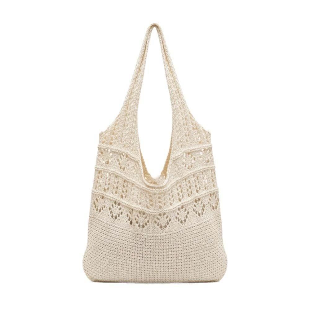 

Sweet Hollow Knitted Tote Bag Large Capacity Lightweight Straw Shopping Bag Breathable Polyester Summer Beach Handbag Female