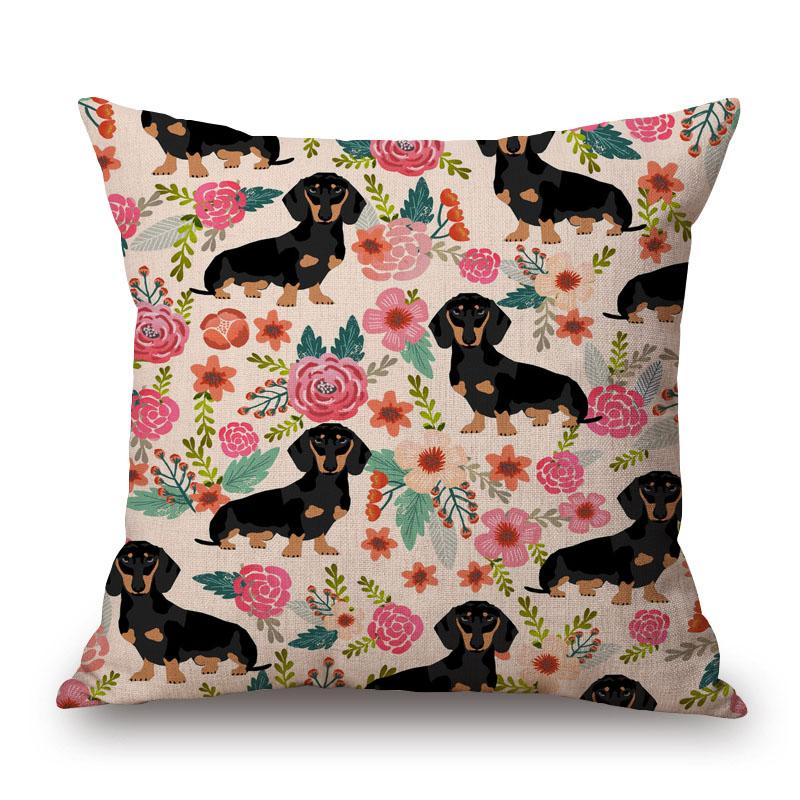Hand Painting Dachshund Posters Cushion Covers Rose Flower Sausage Dog Keep Calm And Hug Pillowcase Decorative Pillows For Sofa