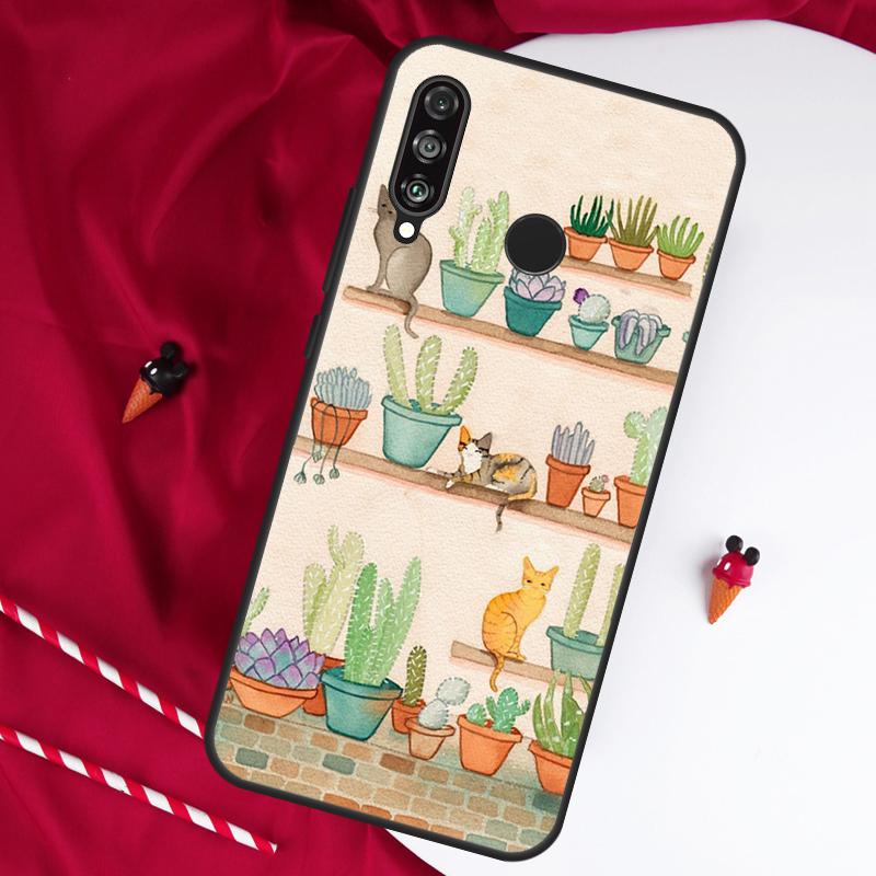 Cute Cactus Potted Plant For Huawei Nova Y90 Y70 Y60 Y72 Y73 Y61 Y91 7i 8i 11i 12i 12s 9 10 SE P20 P30 P40 Lite Case