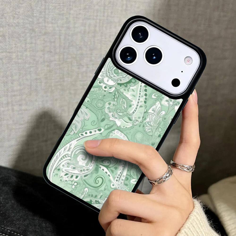 Capa Case for iPhone 17 Air 16 Pro Max 15 Plus 11 13 Mini 14 12 Back Phone Cover Green Paisley