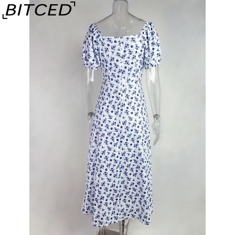 BITCED Women's Dress: Elegant Floral Print Split-Hem Fashionable Resort Strapless Dress