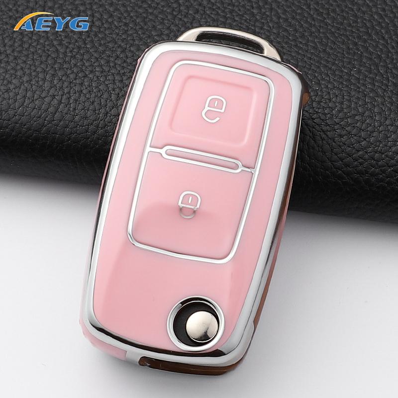 Tpu Car Flip Key Case Fob Keychain Suit For Volkswagen Vw Polo Golf Passat Tiguan Beetle Caddy Eos Skoda Octavia Seat Leon Altea