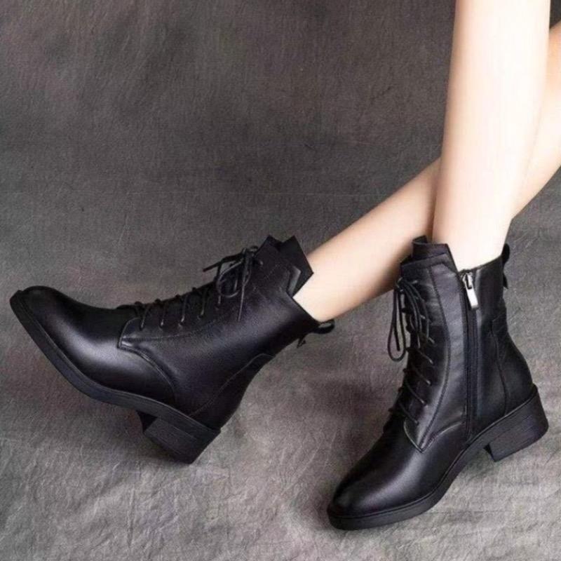 Botas de Mujer Botas de Cuero de Caña Alta Botas Chelsea de Punta de Lujo para Mujer Botines de Plataforma con Cordones Botas Mujer2025
