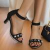 Fashion Sandals Women Heeled Shoes Roman Luxury Woman Sandal Luxury Pumps Stilito Heel Black 2025 Trend Fashion Elegant Round Toe Sale