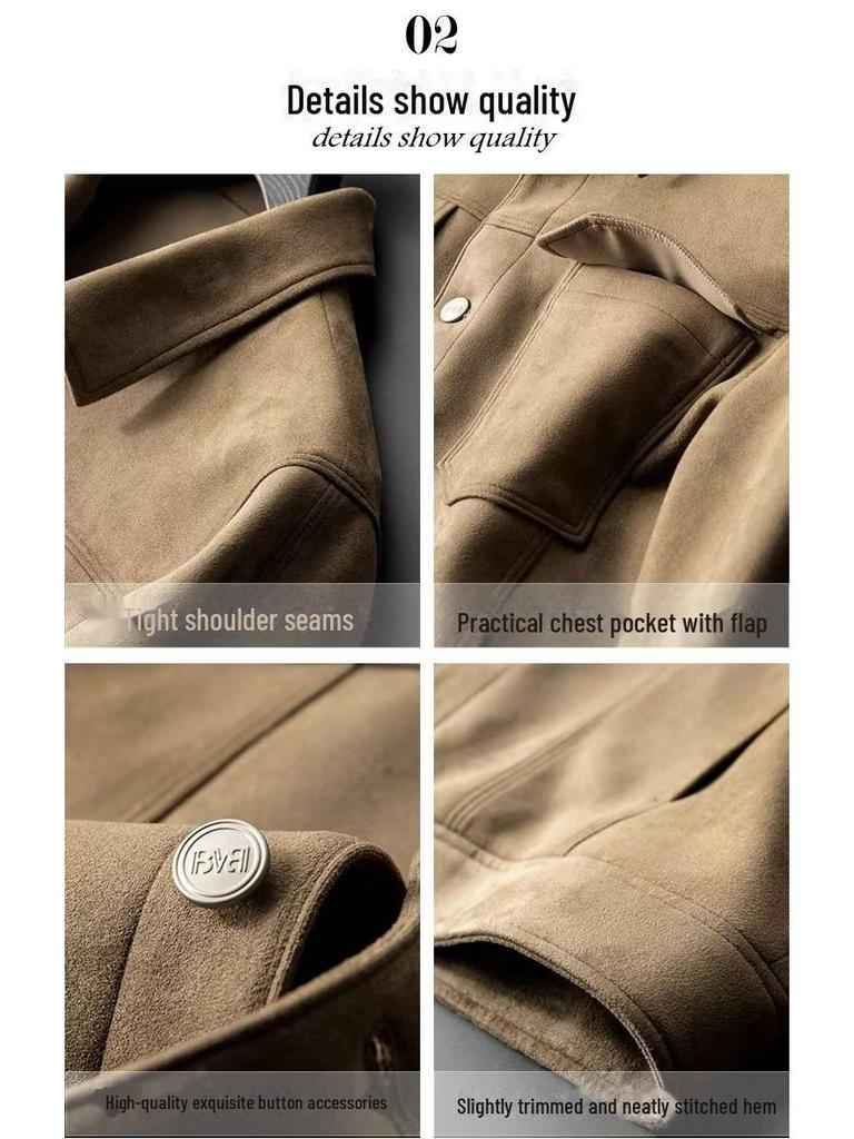 Herren Slim Wildleder Revers Jacke - Herbst/Winter Lässiger Luxus Trend.