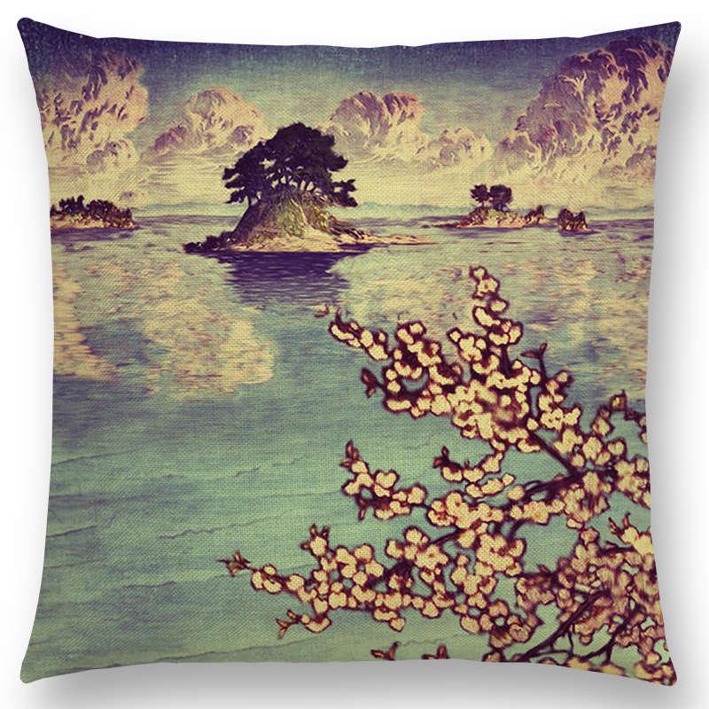 Mount Fuji Spring Pillow Cover Landscape Painting Cushion Cover Four Seasons Nature Scenery Fuji Mountains Sofa Pillow Case
