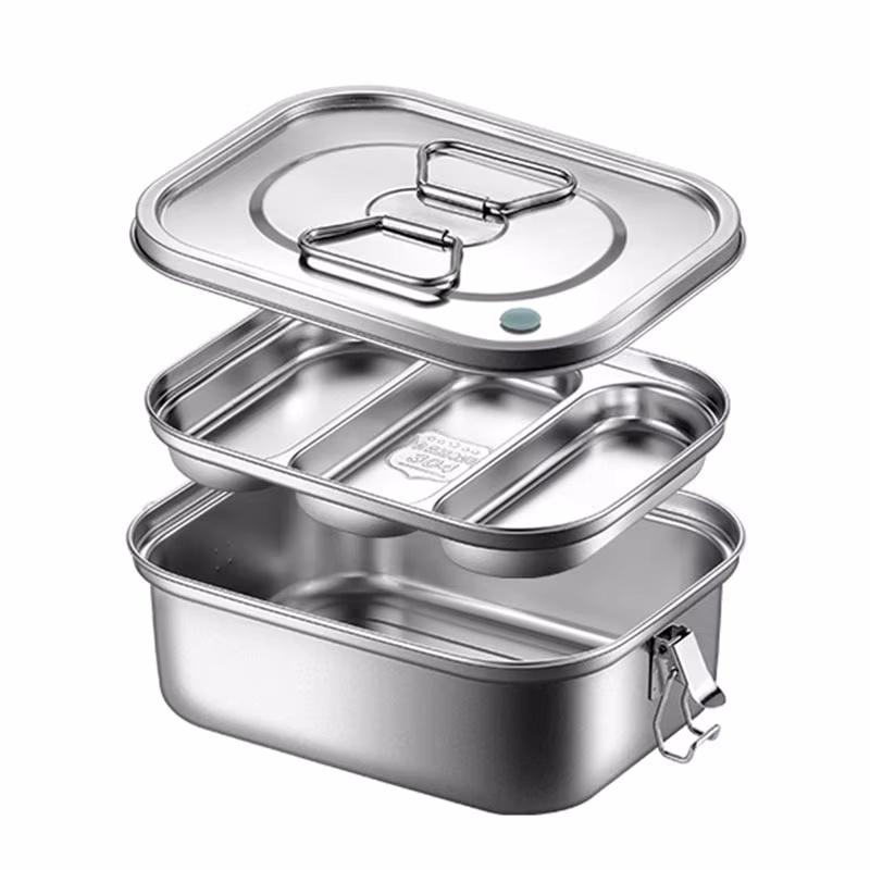 304 Stainless Steel Lunch Bento Box,For Kids Adults Portable Double Layer Sealed Bento Box,Insulation Food Storage Picnic Box
